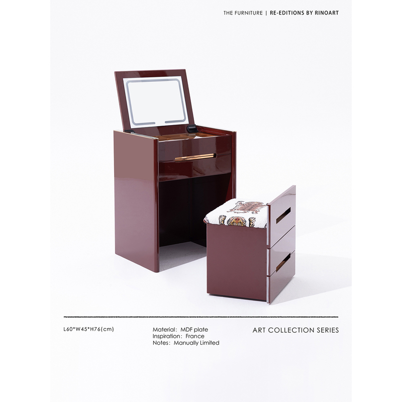 Ruonai Furniture Rouge "Canyon Red" Dressing Cabinet with Flip-Top Mirror, Good Storage, Table and Stool Set, French Vintage Style Ruonai Furniture Rouge "Canyon Red" Dressing Cabinet with Flip-Top Mirror, Good Storage, Table and Stool Set, French Vintage Style