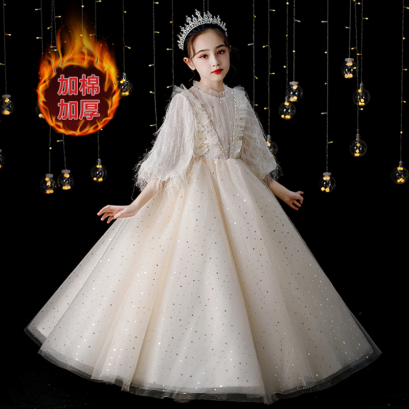 Piano performance clothing girls dress princess skirt host fluffy yarn birthday catwalk high-end super fairy
