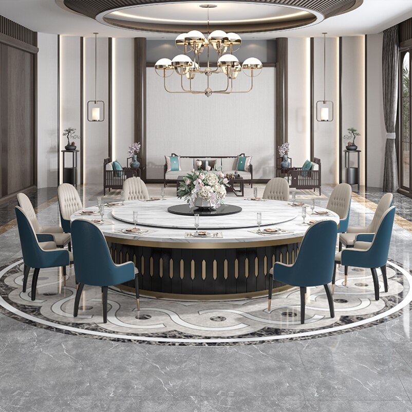 Commercial Charter Compartment Modern Hotpot Table Brief Imitation Marble Round Hotel Folk Club High-end Electric Big Round Table
