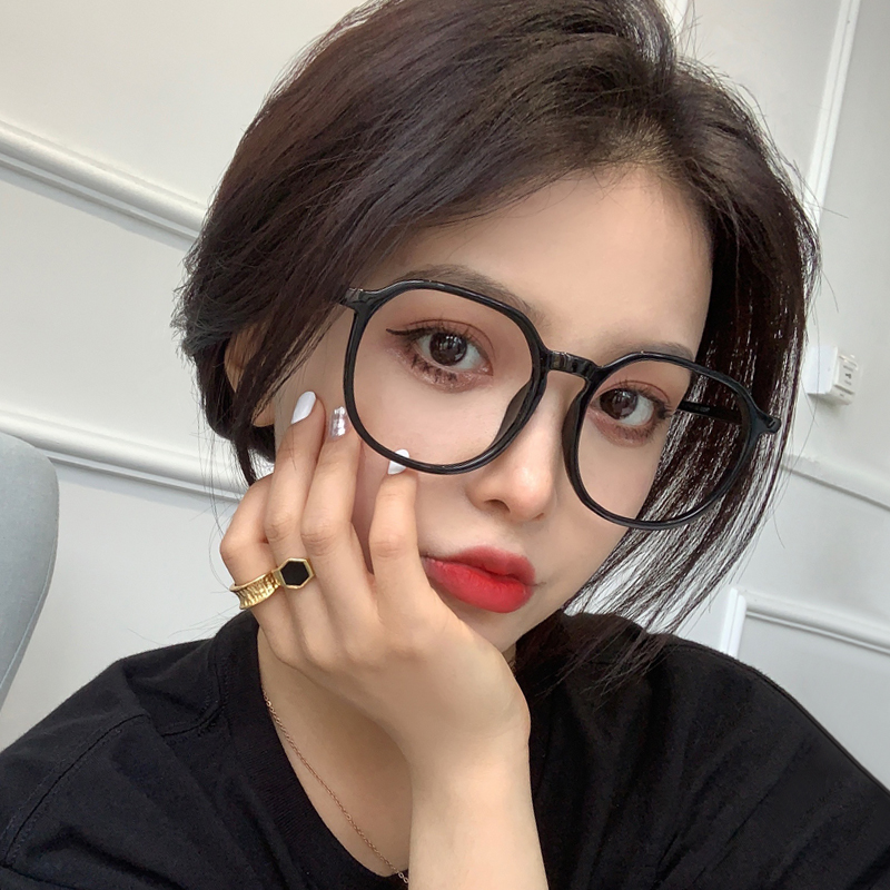 Glasses myopia women can match the degree of anti-blue light radiation eye frame net red round face plain face black frame flat mirror tide