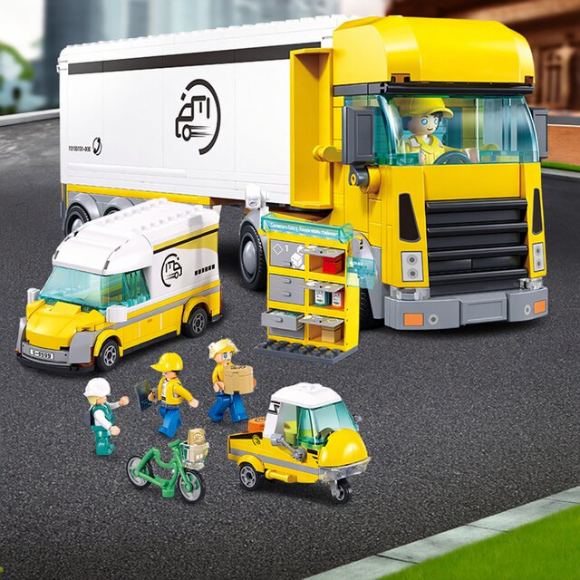 Little Luban Express Cargo Cabinet Indoor Express System Boy Car Toy Assembled Puzzle Lego Wood Gift