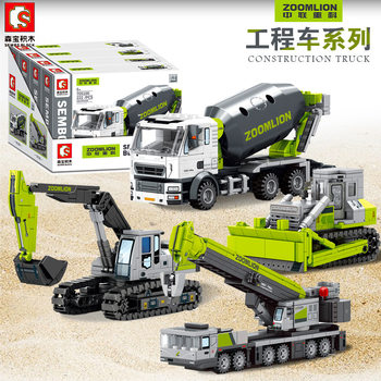 Senbao Building Blocks Boy Puzzle Assembly Excavator Toy Kidsren's Assembly Engineering Vehicle Car Building Block Model Puzzle