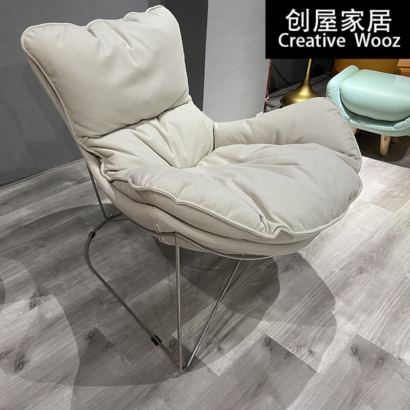 Modern casual single sofa chair recliner Nordic light luxury living room study fabric net red eggshell chair