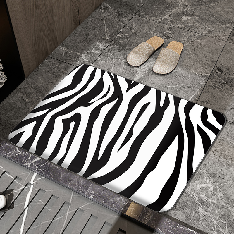 Black and white striped diatom mud absorbent quick-drying floor mat powder room shower room foot mat bathroom floor non-slip mat