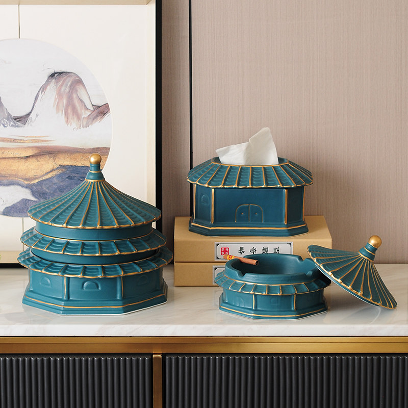 Chinese-style ceramic multi-layer fruit box compartment with lid creative fashion living room snack storage box melon seeds refreshment plate ornaments