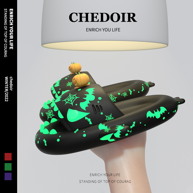 Chedoir Halloween Dark Night Shark Slippers for Men and Women Couples Summer Funny Luminous Sandals ins Trendy Outdoor Wear