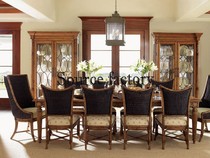 European solid wood rectangular dining table rattan dining chairs American personalized dining table restaurant furniture bungalow and villa can be customized