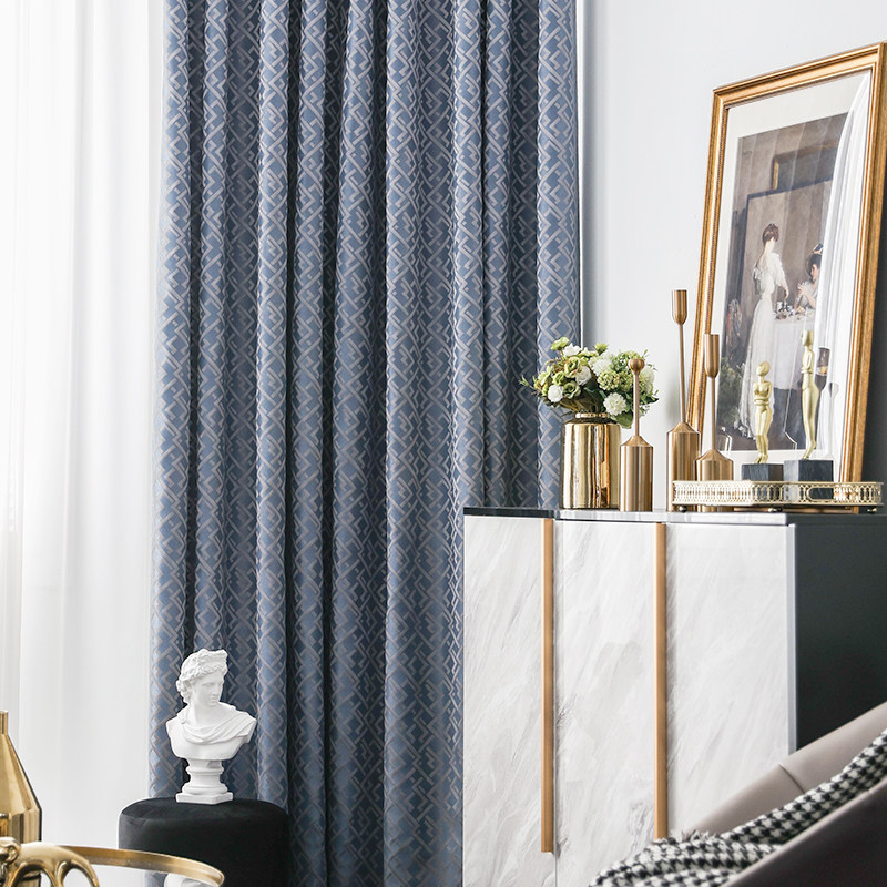 Curtain Modern Minima Light Extravaganza High-end Living Room Atmosphere Custom Shading Bedroom Peacock Blue 2022 New