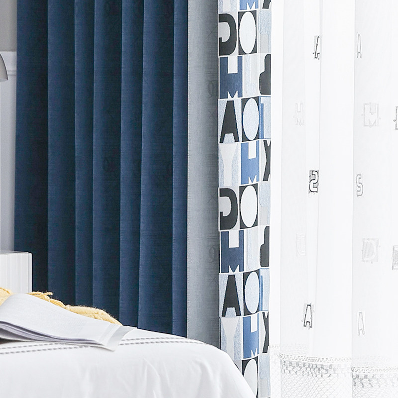 Children's room curtain boy shading bedroom girl bay window girl short cartoon ins wind children's blue letters