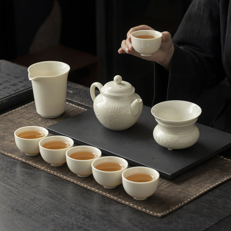 Dingyao White Porcelain Tea Set, High-End Gift Set, Luxury Home Tea Set, Complete Set for Tea Brewing, Gift Box Packaging