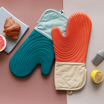 Household oven gloves Anti-scalding thickened silicone baking microwave oven special insulation gloves High temperature kitchen anti-heat