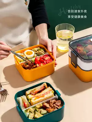 Lunch box office worker microwave oven dedicated heating children student double plastic lunch box ins Wind separation bento box