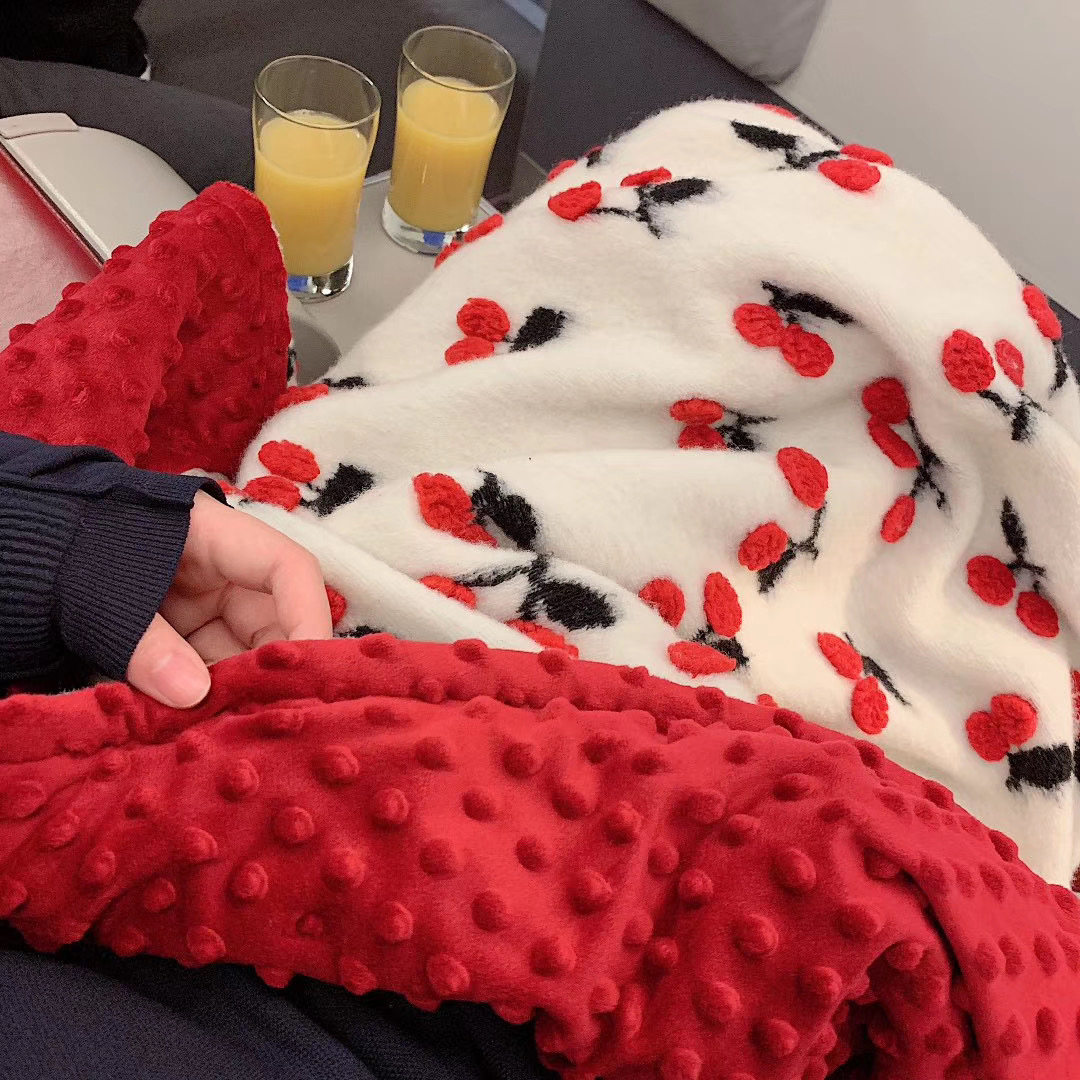 ins net red with solid red cherry strawberry smiley face warm goat plush bean suede sofa blanket cover blanket