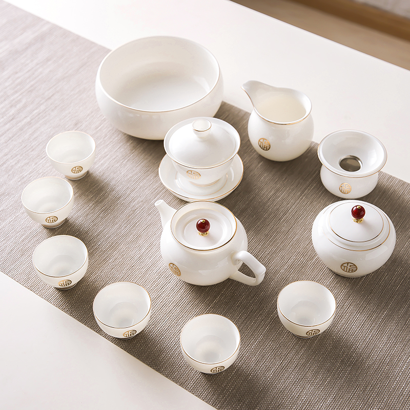 Jingdezhen tea set household office guests high-end luxury Chinese kung fu teapot high-end ceramics