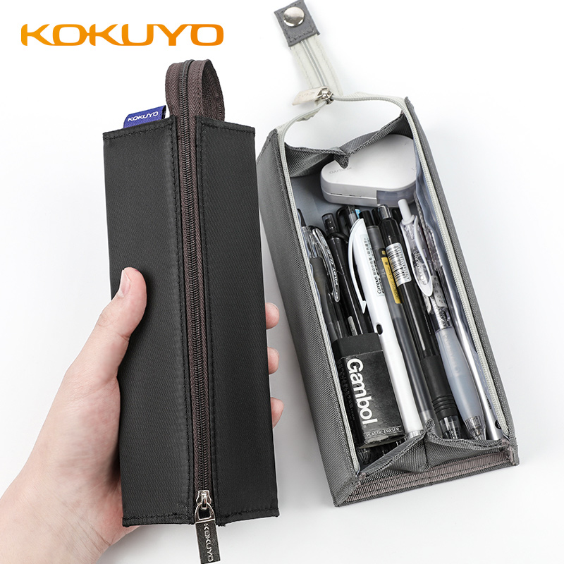 Japan KOKUYO National Renowned Pen bag female minimalist Japanese style men's square canvas elementary school students junior high school students Silica Gel Small Crowdlead Pencil Case Large Capacity Stationery Bag High School Students Pencil Case