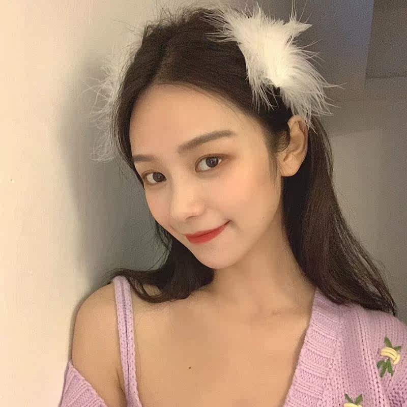 Tikyin's same feather pearl drilled hair simple hair decoration Korean temperament network red fashion clip exaggerated female tide