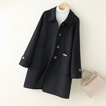 2025秋冬新款双面羊毛大衣女中长款娃娃领毛呢外套宽松小个子