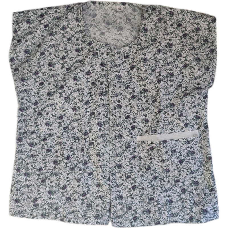 Free Shipping for 2 Pieces, Made of Rayon-Polyester Cotton, with Pockets, Open-Front Button-Up, Floral Print, Wide Shoulder, Short-Sleeved Base Shirt for Elderly Women
