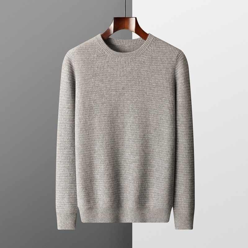 2024 New Autumn and Winter 100% Cashmere Sweater Long-Sleeved Thickeneded Bottoming Shirt Round Neck Pullover Pure Color Knitted Sweater for Men