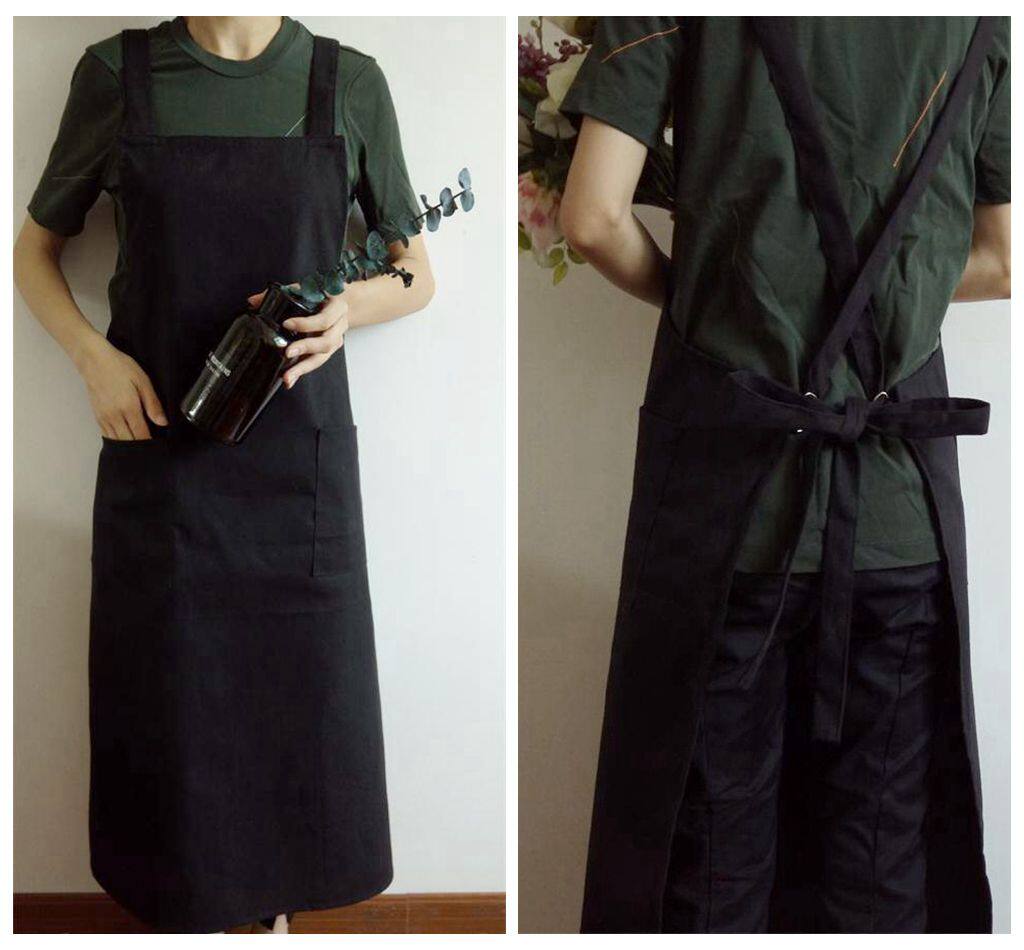 Floral apron florist's work apron Japanese literary and artistic shoulders lengthened baby bag black thick canvas sleeveless pure retro