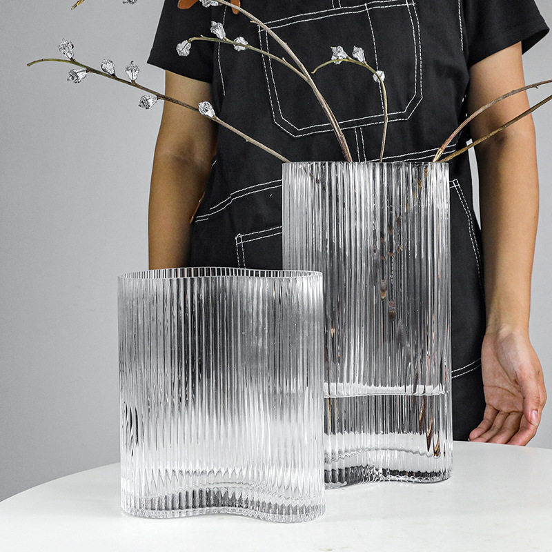 Flower vase Nordic daisy striped glass vase combination flower arrangement fruit plate light luxury home decoration ornaments