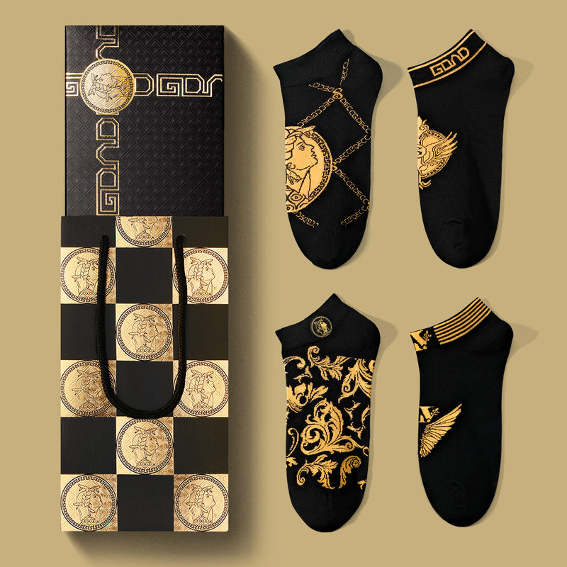 New Luxury Men's Socks, Pure Cotton Short Socks, Men's Sweat-Absorbent and Breathable Sports Printed Men's Business Socks Gift Box
