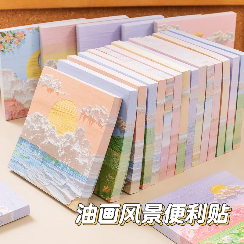 Oil Painting Convenience Applique Small Benson 3D Solid Convenience Sticker High Face Value Message Ins Wind Cute Cartoon Teenage Girl Convenience Stickers students use full-stick scenery convenience to stick with sticky note notepad