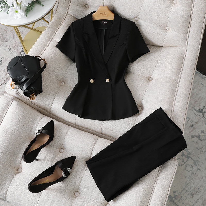 Short-Sleeved Blazer for Women, Summer Thin Style, Elegant Professional Suit Dress, Suitable for Jewelry Stores, Beauty Salons, and Medical Beauty Workwear