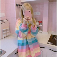 Радужный лонгслив для школьников, тонкая футболка, осенний, в корейском стиле, свободный крой