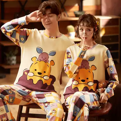 Pajamas men and women Four Seasons universal cute funny autumn suit 2021 New Spring cotton plus fat plus size
