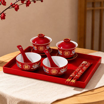 Tea cups, wedding set, wedding bowls, chopsticks, cups, pair