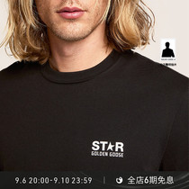Golden Goose Mens Star Collection Letter Black Cotton Crew Neck Short Sleeve T-Shirt