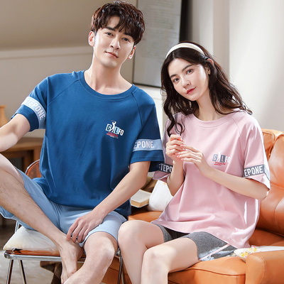 情侣夏季睡衣女夏天纯棉男士短袖薄款春秋款家居服两件套全棉宽松