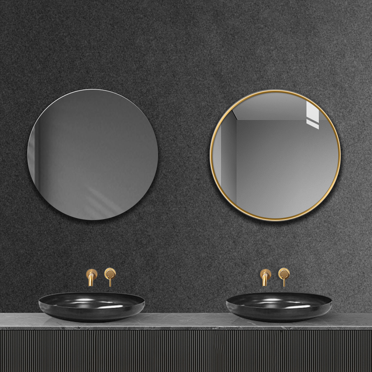 Nordic Minimalist Toilet Mirror Fashion Bathroom Desk Aluminum Alloy Round Mirror Wall-mounted Free-perforated Bathroom Mirror Round-Taobao