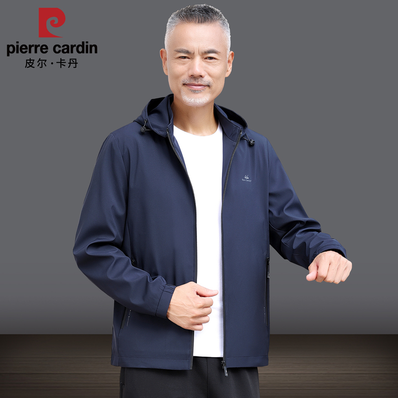 Pierre Cardin Dad Jacket Men's Spring and Autumn New Casual Hooded Sports Jacket Father's Middle-Aged and Elderly Top