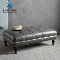 American pull-buckle retro real leather sofa stool footrest clothing shop cloakroom light extravagant and swagged stool solid wood bed tailstool