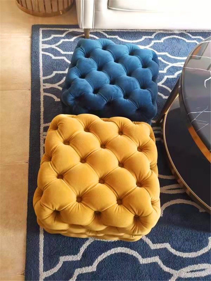 American-style pull button living room coffee table square stool flannel sofa foot bench home door cloakroom simulation leather changing shoe stool