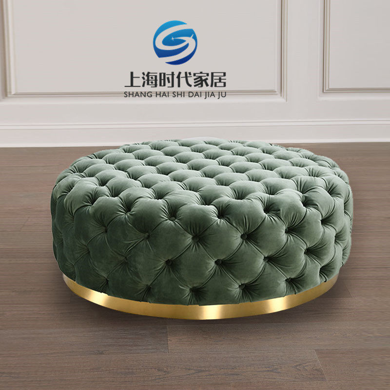 American light luxury round pull button flannel changing shoe stool living room sofa pedal modern clothing store cloakroom sitting stool