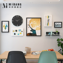 Restaurant photo wall decoration Creative Nordic photo frame wall hanging combination Free punch Living room photo background room layout