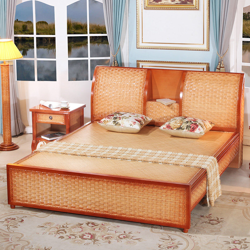 Fujii's family Southeast Asia Fujisie furniture Vine Bed Eurostyle Authentic Rattan double bed 1 8 m large bed solid wood bed