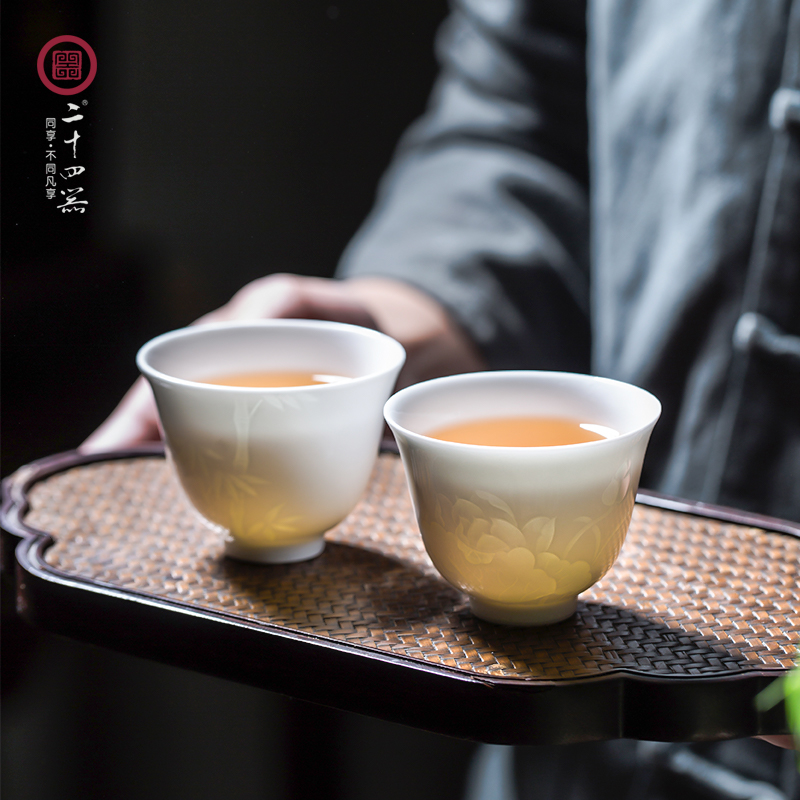 Jingdezhen carving kung fu tea cup single CPU master cup small ceramic sample tea cup individual cup male woman pure manual