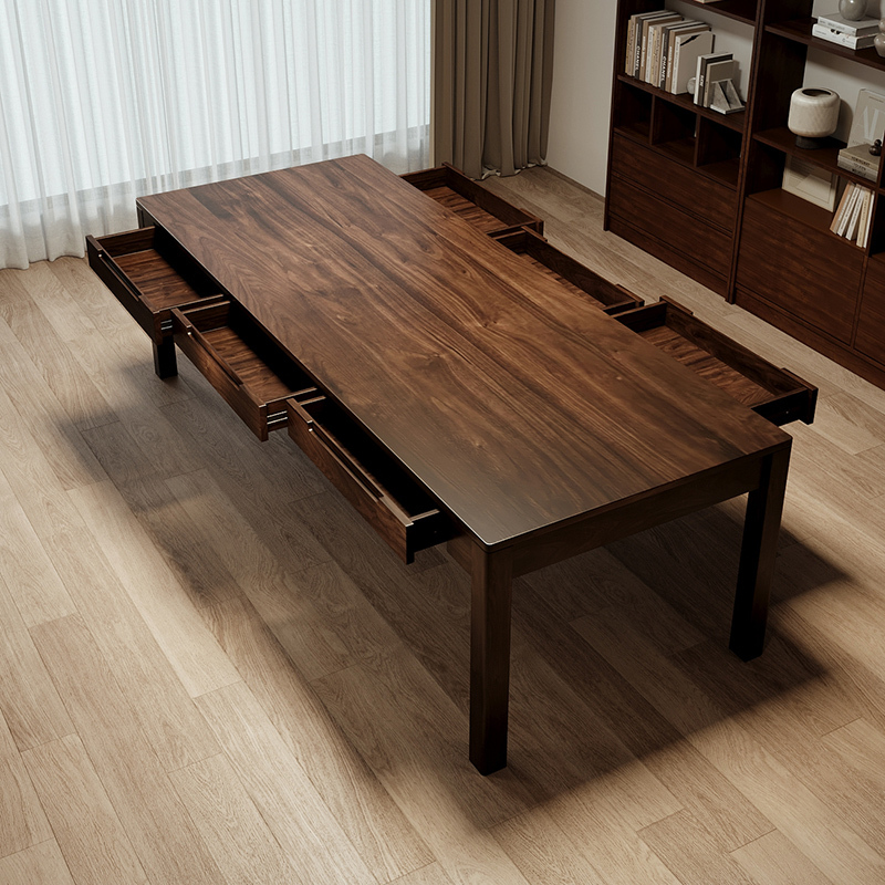 South American Black Walnut Desk with Drawers, Tea Table, Dual-Purpose Living Room Long Table, Pure Solid Wood Large Workbench
