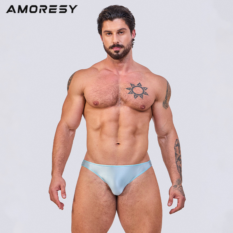 Amoresy Atlas Series Solid Color Ultra-Thin Tight-Fitting Simple Sexy Beach Briefs Thong Swimming
