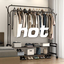 Simple coat rack double rod drying frame floor folding hanger rack household bedroom clothes receiver