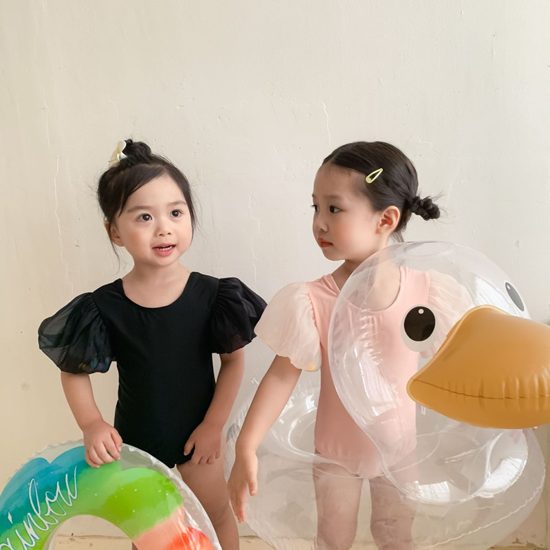 Girl swimsuit summer fashion Princess little girl bubble sleeve baby cute one-piece swimsuit children swimwear thin