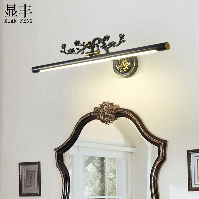 Nordic minimalist mirror headlight led powder room bathroom mirror cabinet bronze vanity light bathroom anti-fog free punch