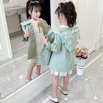 Girls  coat spring and autumn 2021 new girl Korean style windbreaker medium-long childrens net red fashionable top