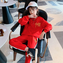 Girls sports set 2021 New Autumn Childrens National tide long sleeve sweater boys fashionable two-piece set