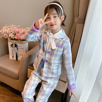 Girls suit suit 2021 new autumn girl foreign style net red plaid skirt schoolboy suit three-piece suit