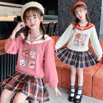 Childrens autumn girls college style set 2021 new primary school students Foreign style fashion pleated skirt spring and autumn two-piece set